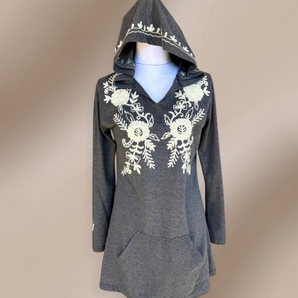 Gray Floral Embroidered Mini Dress